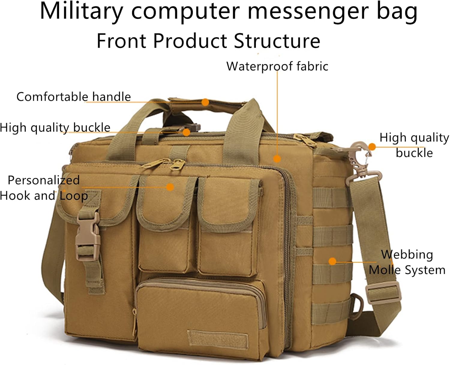 Multifunction Men Outdoor Tactical Shoulder Laptop Messenger Bag, 15 inch Briefcase Handbags
