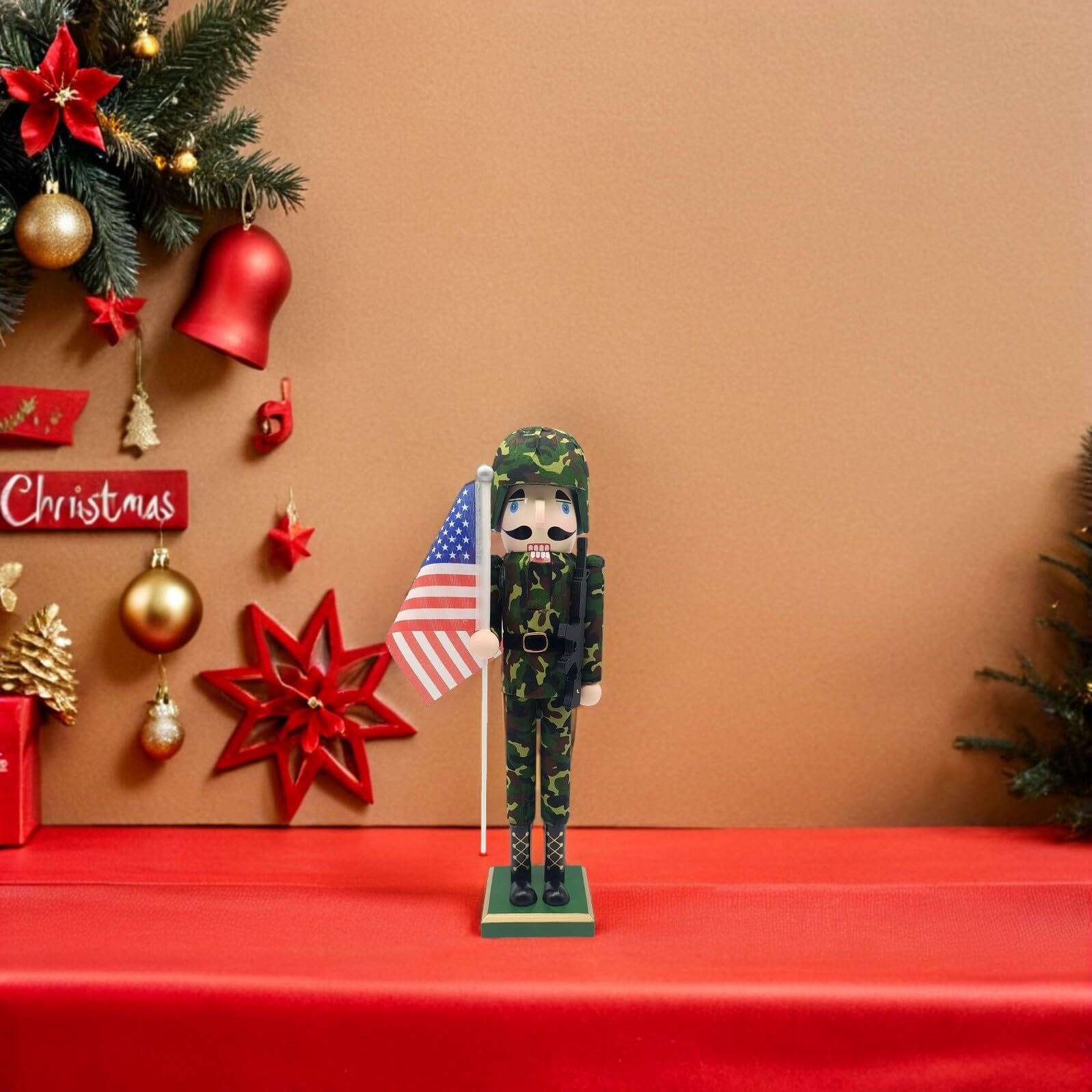 Toyvian Holz Nussknacker Figur mit Amerikanischer Flagge als Tischdeko für Weihnachten und Feiertage Traditioneller Soldat Dekor für Haus und Büro