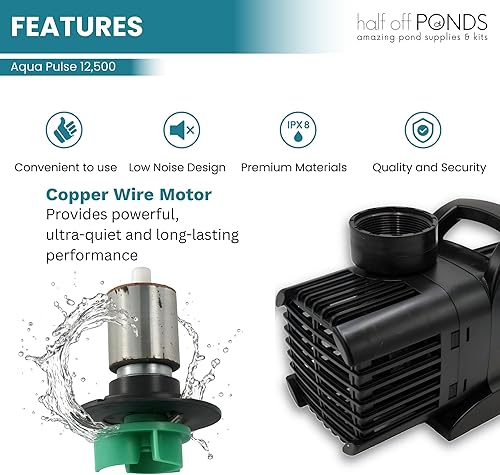 Vista 107 de HALF OFF PONDS Aqua Pulse Series - Bombas sumergibles de tracción híbrida de 550 gal/hr a 12,500 gal/hr Cable de 33 pies