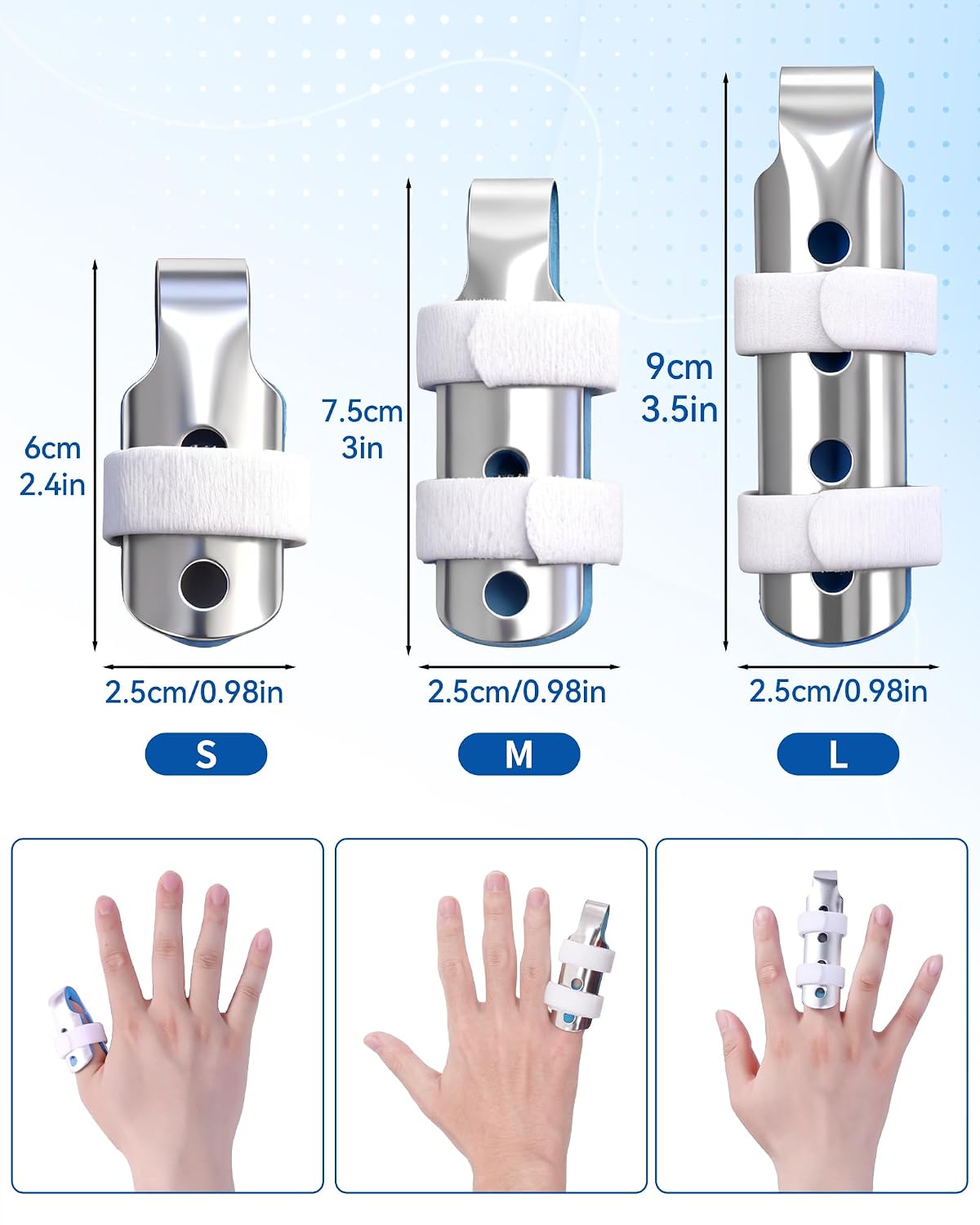 2 Pieces Finger Splints Metal Support Brace - Soft Foam Interior, Adjustable Straps，Finger Stabilizer for All Fingers, Left/Right Hand ，Broken Finger, Arthritis, Splint， Immobilization (Large Size)