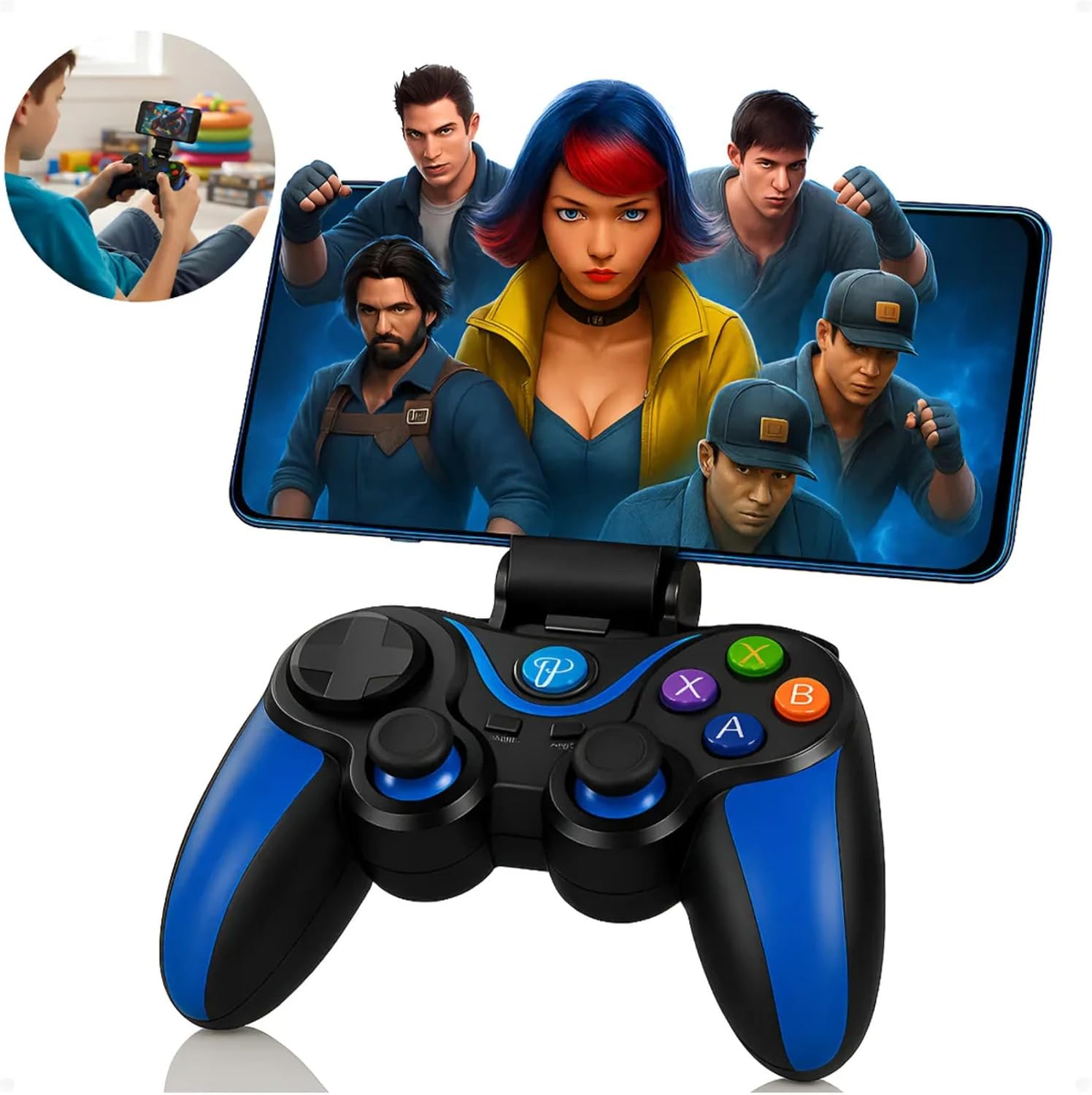 Controle Bluetooth Gamer com Suporte para Celular, Compatível com Android, iOS, PC, PS3, PS4, Switch e Smart TV