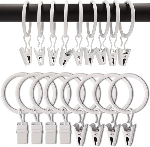 Miniatura 10 de Paquete de 44 anillos de cortina de metal con clips, clips para cortinas con anillos, anillos de cortina de 1 pulgada de diámetro interior, se