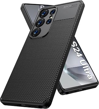 Case for Samsung Galaxy S24 Ultra Case Slim Thin Carbon Fiber Texture Design, TPU Rubber Soft, Anti-Scratch Shock-Absorption Protective Cover for Samsung Galaxy S24 Ultra Black