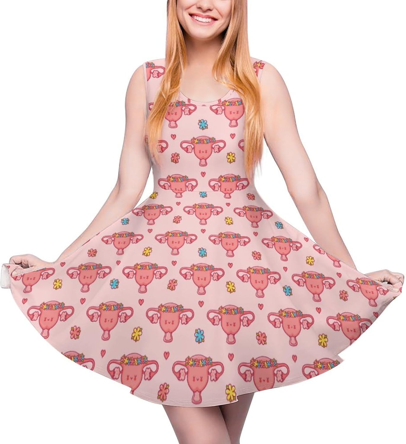 Cute Uterus Flowers Summer Dresses for Women Sleeveless Beach Sundress Swing Mini Tank Dress 5X-Large