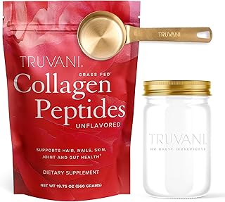 Truvani Collagen Peptides (28 Servings) with Jar & Scoop Bundle - Unflavored Hydrolyzed Collagen Powder - Grass-Fed Collag...