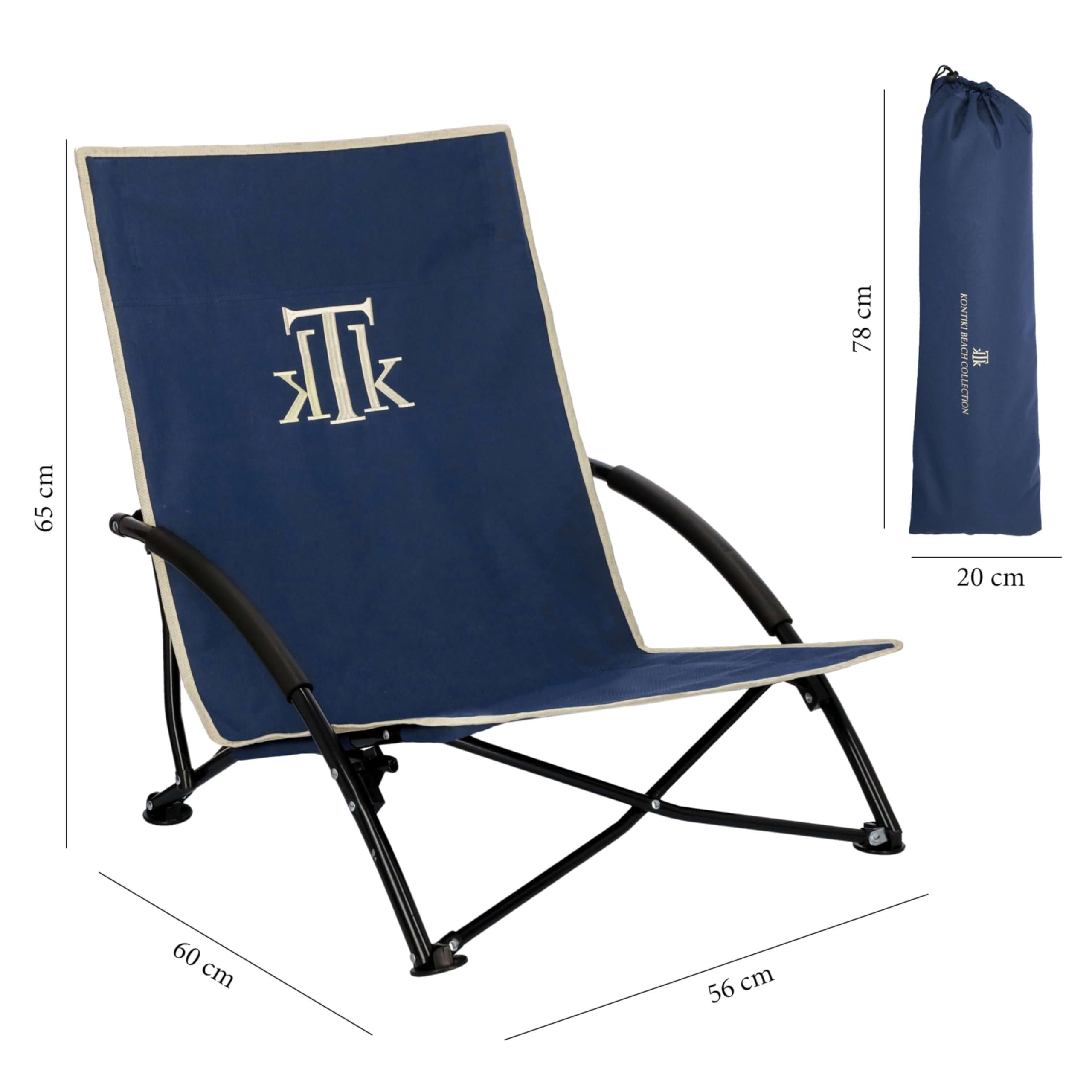 kTk KONTIKI Silla Playa Plegable Premium Ligera 2,9 kg con Bolsa | Diseño Elegante y Exclusivo | Silla Ligera para Jardín, Piscina y Exterior | Azul Marino | Confort y Estilo