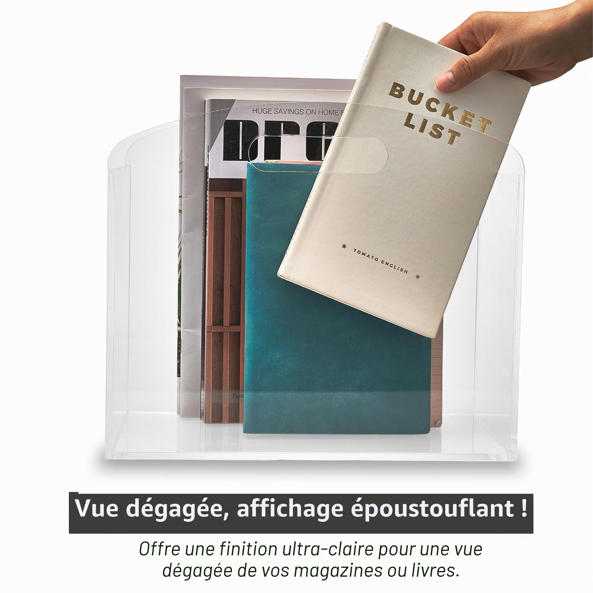 Porte-revues - Porte-revues en acrylique transparent, organiseur de journaux en acrylique avec poignées, panier à magazines en lucite moderne pour la salle de bain, la chambre