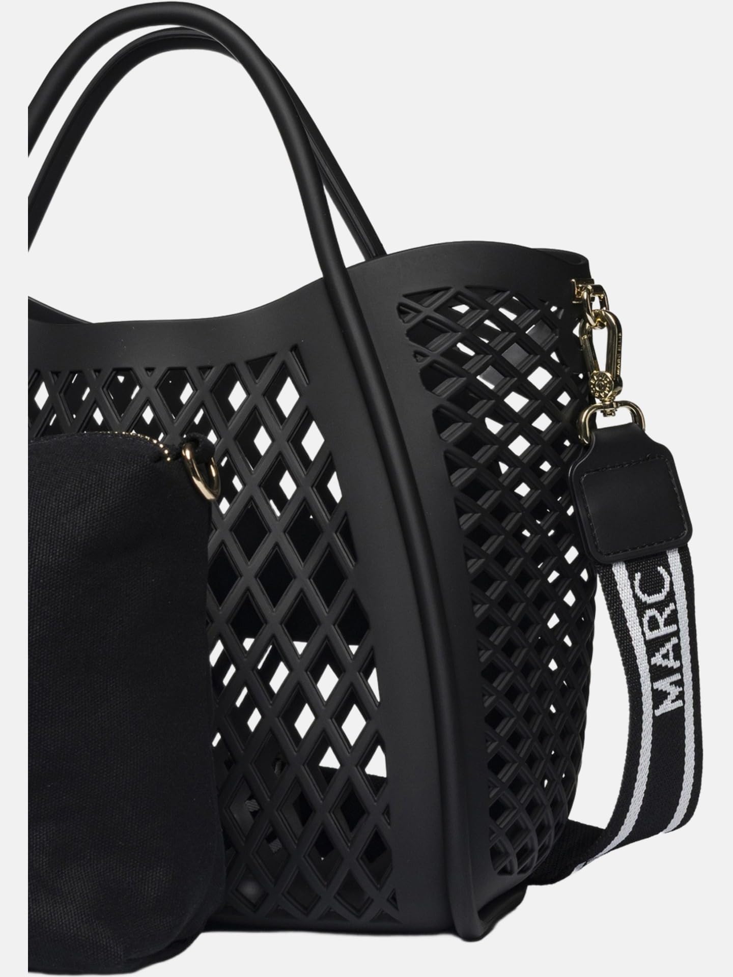 MARC ELLIS Borsa a Mano Donna Vegan Leather Nero - Chiusura Zip e Manici 39x40x21.5 cm Nero e Oro chiaro