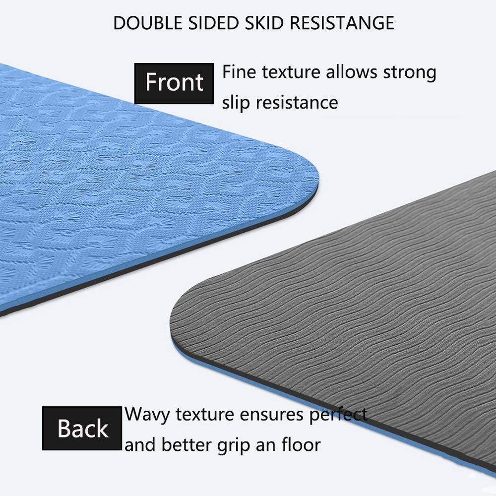 Esterilla de yoga antideslizante TPE con correa elástica y bolsa de esterilla, respetuosa con el medio ambiente, 8 mm de grosor, esterilla de entrenamiento para yoga, pilates y ejercicios de