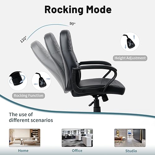 Miniatura 4 de CLATINA Silla de oficina  Silla de escritorio de cuero con ruedas de respaldo medio y silla giratoria ergonómica ejecutiva con soporte lumbar,