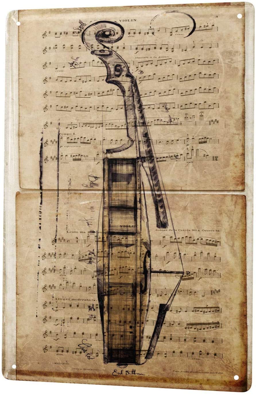 Art Wall Decor Aluminum Sign 12x16Inch,Bar Party Sheet Music Violin,Metal Wall Sign Plaque Vintage Retro Art Picture Print Retro Road Sign Bedroom Tin Wall Decor Pub