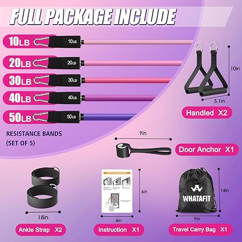 Miniatura 2 de WHATAFIT Bandas de resistencia, bandas de ejercicio, bandas de resistencia para entrenamiento, bandas de entrenamiento con asas para hombres y Rosa