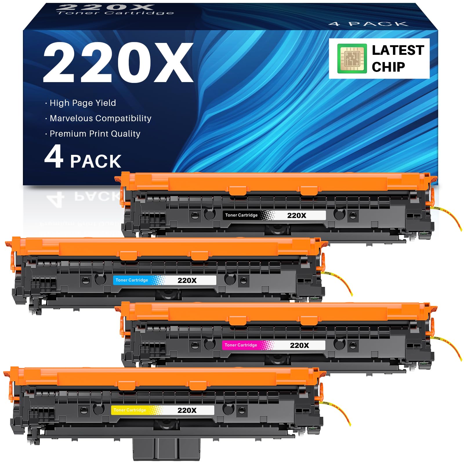 INK4U 220X Cartuccia Toner (Chip Recente, Alta Capacità) Compatibili per HP 220A 220X Toner con Color Laserjet Pro 4202dn 4302fdn MFP 4302dw 4302fdw 4202dw 4202dn 4302fdn (W2200X W2201X W2202X W2203X)