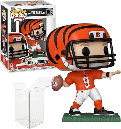 Joe Burrow - Figura de vinilo color naranja de Cincinnati 168 incluye protector de caja pop compatible uniforme para el hogar