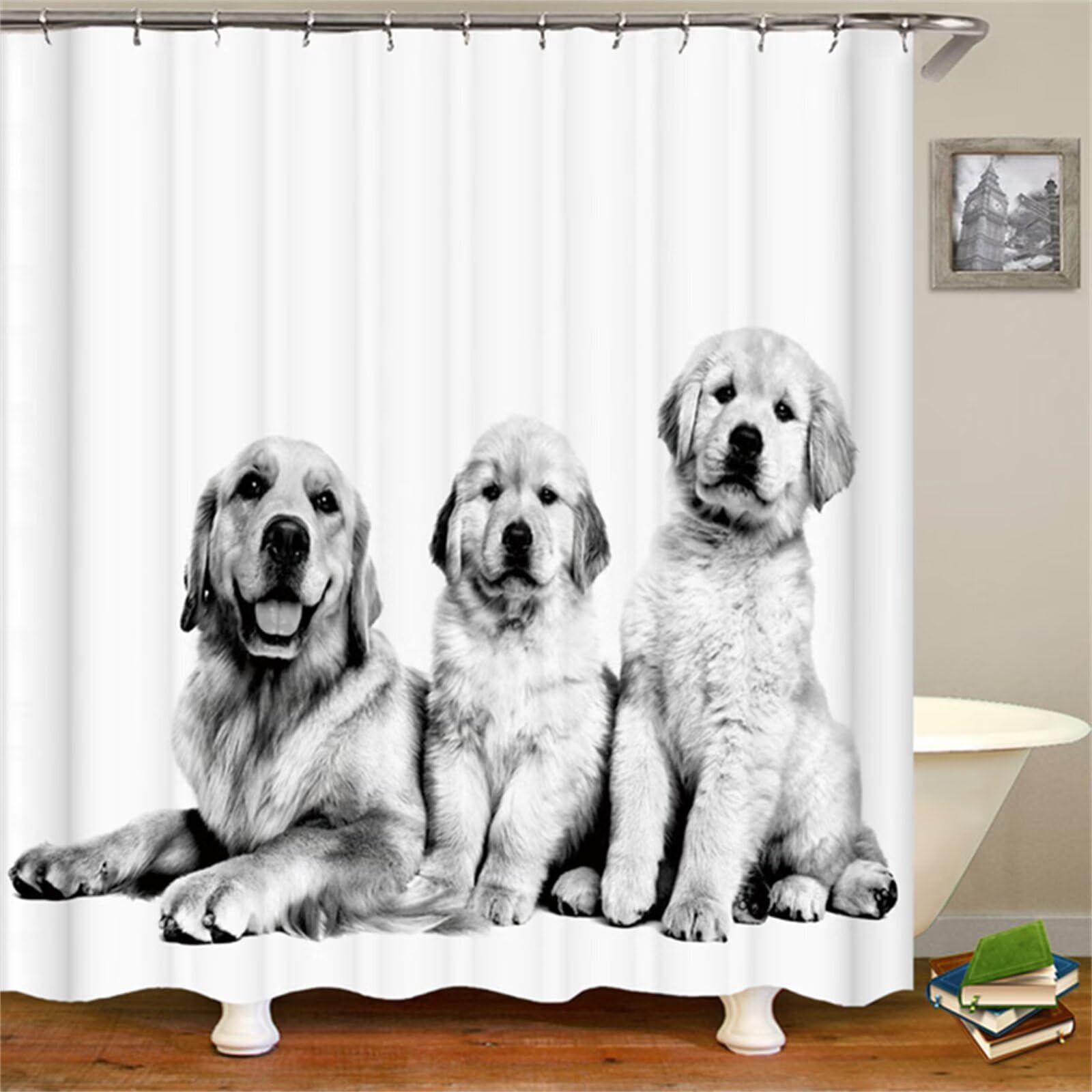 Rideau de douche chien 120x200cm en polyester lourd imperméable avec crochets pour baignoire M-1290