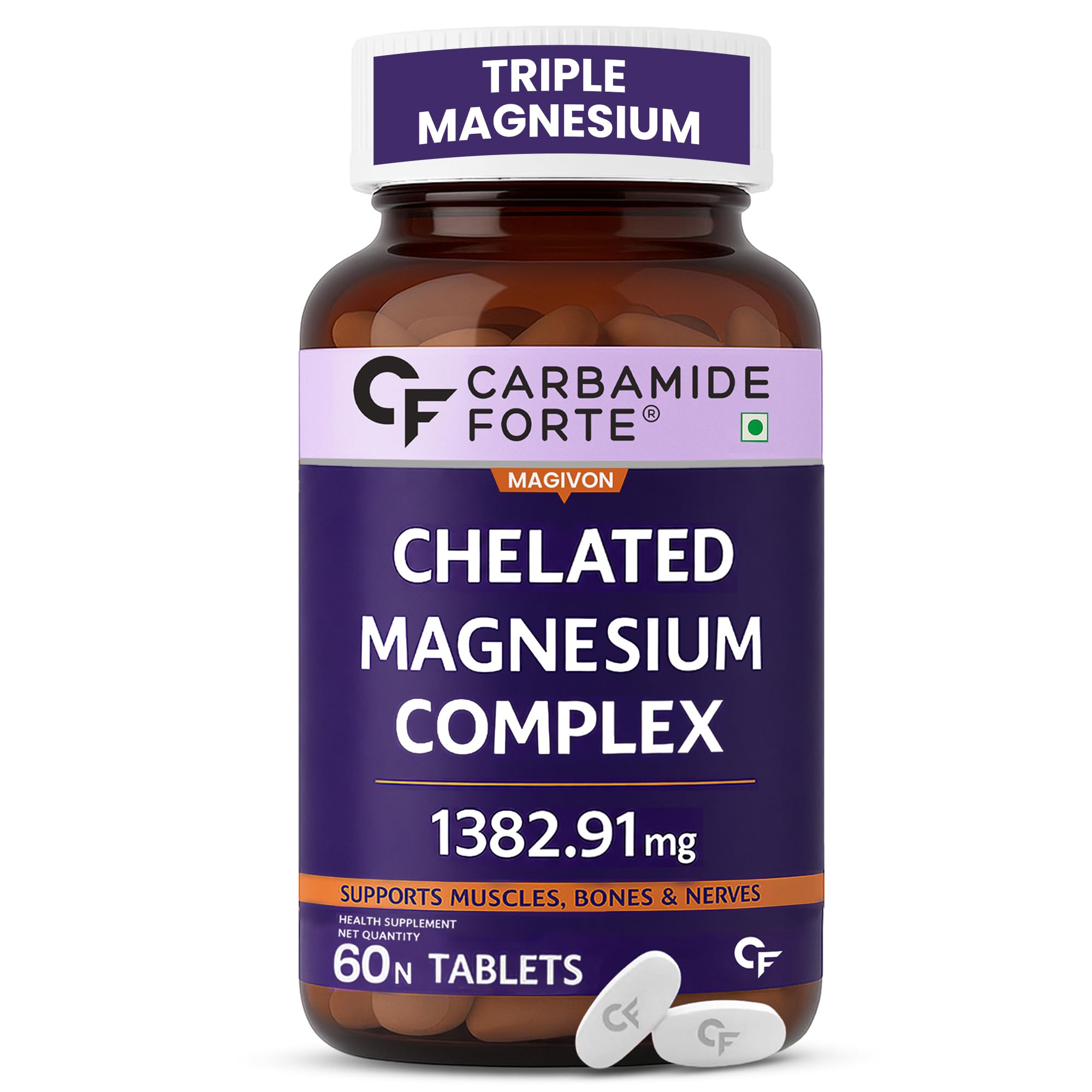 Carbamide Forte Chelated Magnesium Citrate Oxide Supplement | Triple Magnesium Supplement Supports Bones Muscles & Nerves 1382.91mg Per Serving - 120 Veg Tablets — Amazon image 11