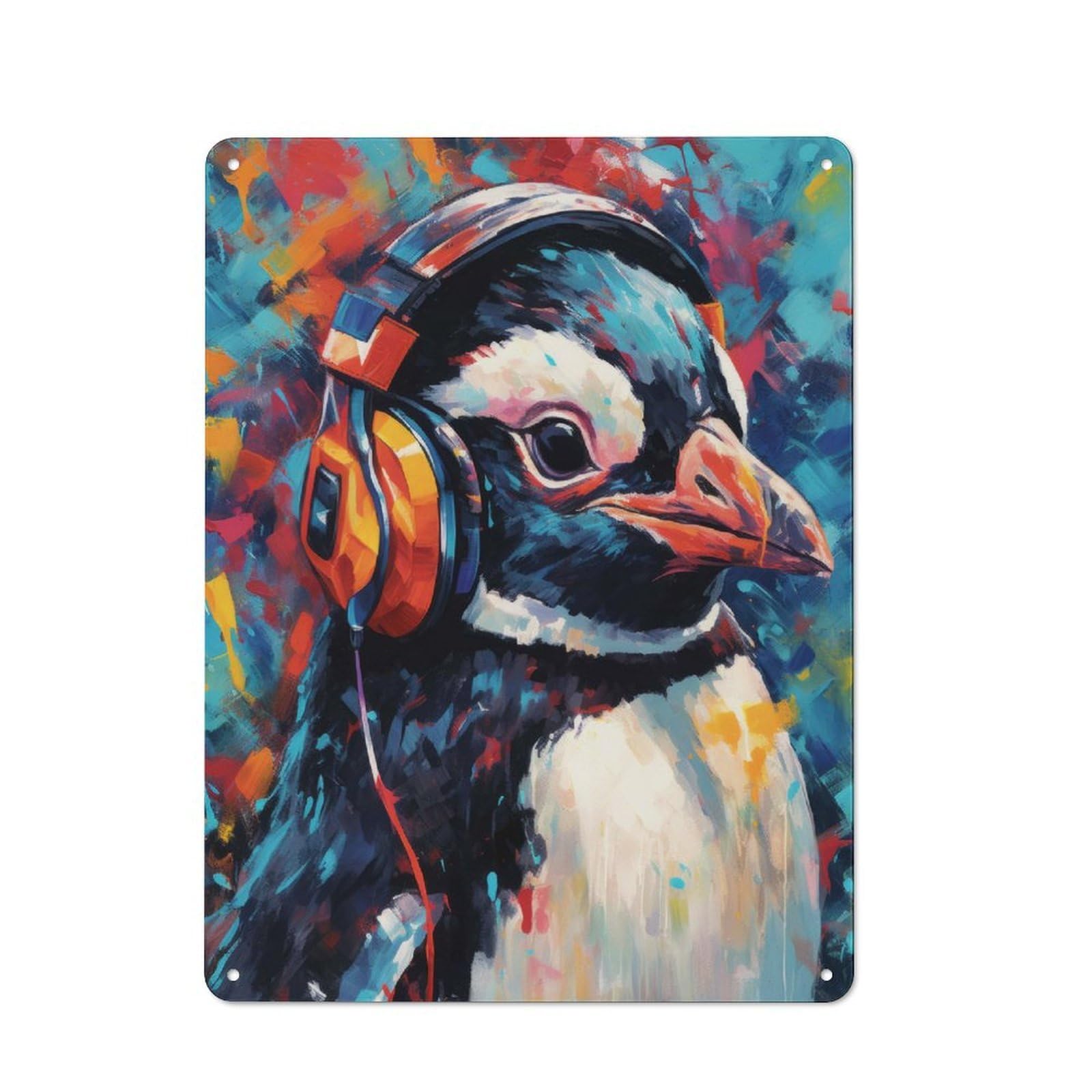 Junmoney Penguin With Headphones Vintage Tin Sign 40X30cm For Garden Room Or Summerhouse, For A Newly Organised Room And Metal Sign Display