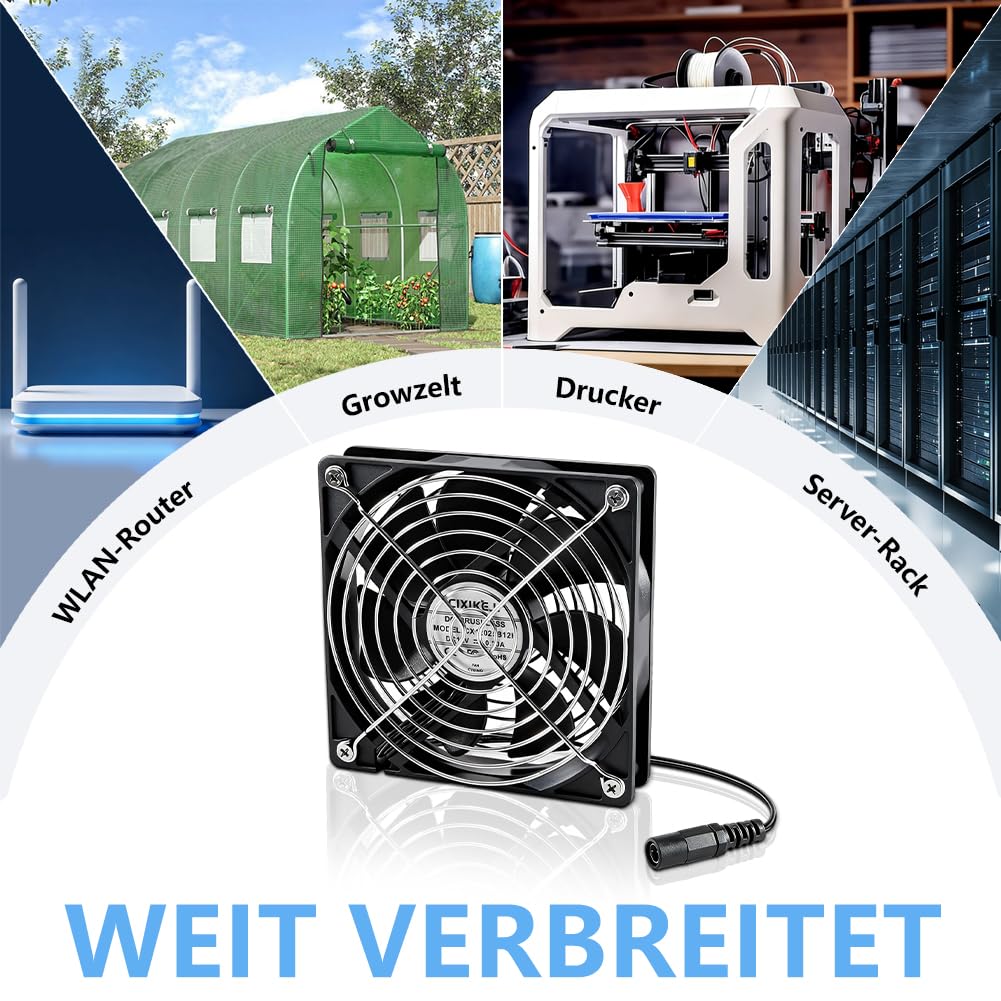Ventilador de 120 mm para ordenador, 12 V, con protección de rejilla metálica, CA 220 V-240 V, control de velocidad ajustable, sin escobillas, ventilador de refrigeración para ordenador