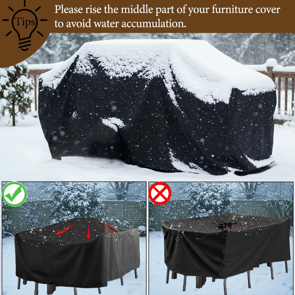 AJALGZ Housse De Salon De Jardin 290x175x60cm/LxWxH Housses De Mobilier De Jardin Imperméable 420d Oxford Coupe-Vent Et Anti-UV Bache Pour Table De Jardin Pour Table Et Chaises D'extérieur