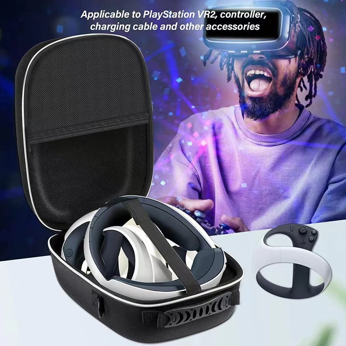Hartschalenkoffer schützende Aufbewahrungstasche für PSVR2, VR-Headset & Controller Reise Box Organizer mit Schulterriemen, VR-Zubehör Schutzhülle, 33 * 24 * 17cm