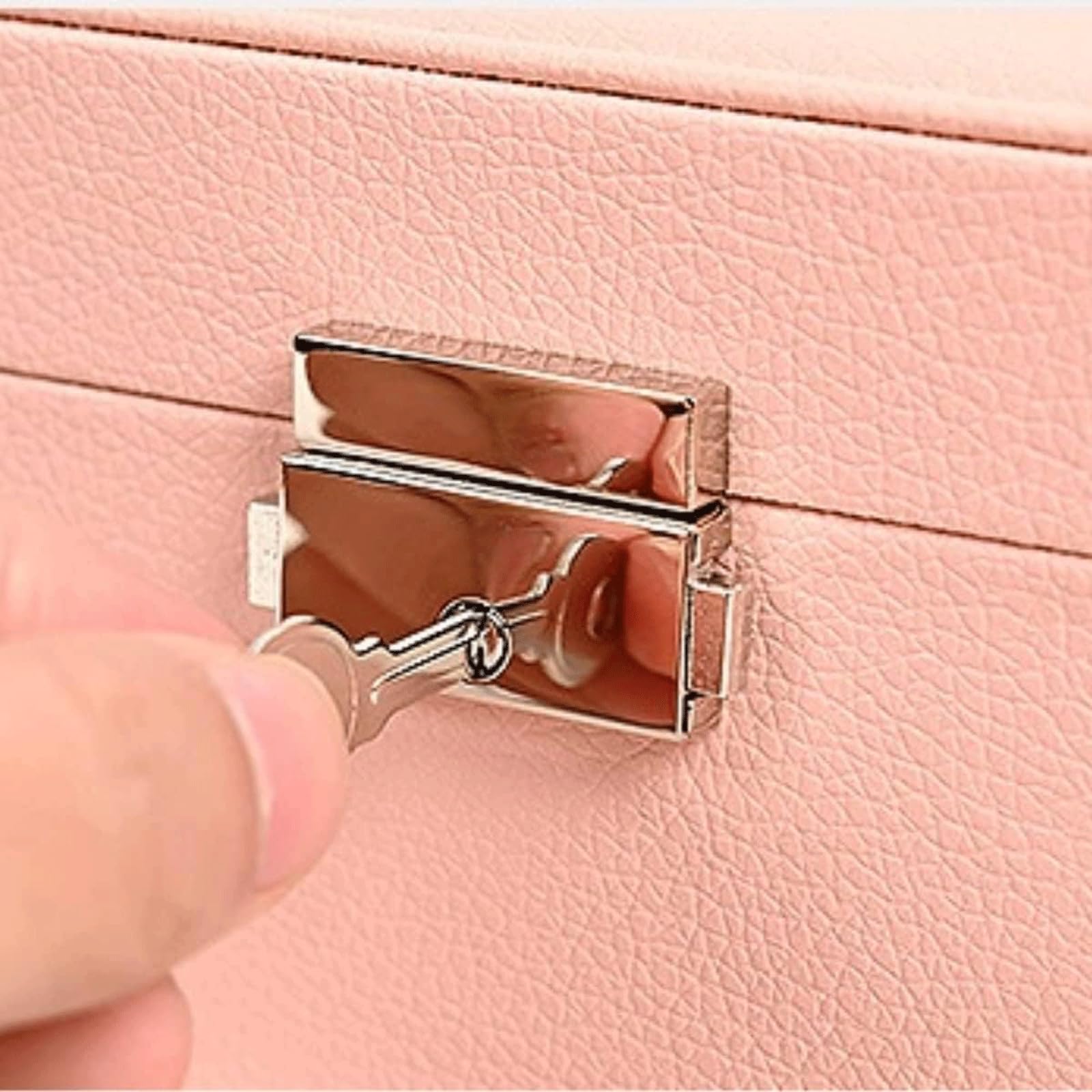 Caja de joyería de cuero PU, caja de almacenamiento de collares de 2 capas, caja organizadora de joyas con cerradura para anillos, pendientes, collares
