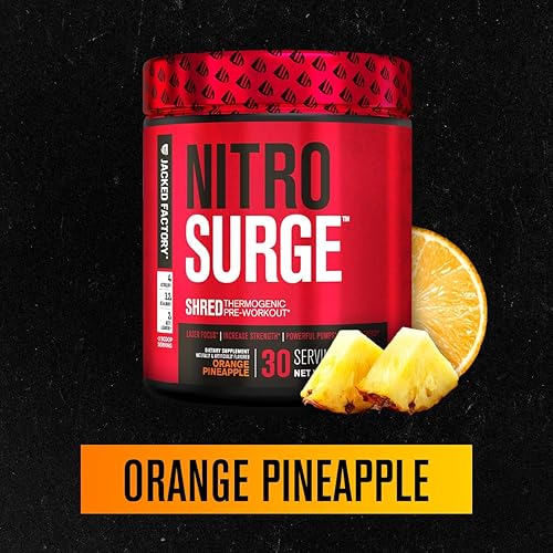 Miniatura 9 de Jacked Factory Nitrosurge Shred Pre-entrenamiento termogénico en piña naranja y BCAA en ponche de frutas para recomendación corporal, construcción