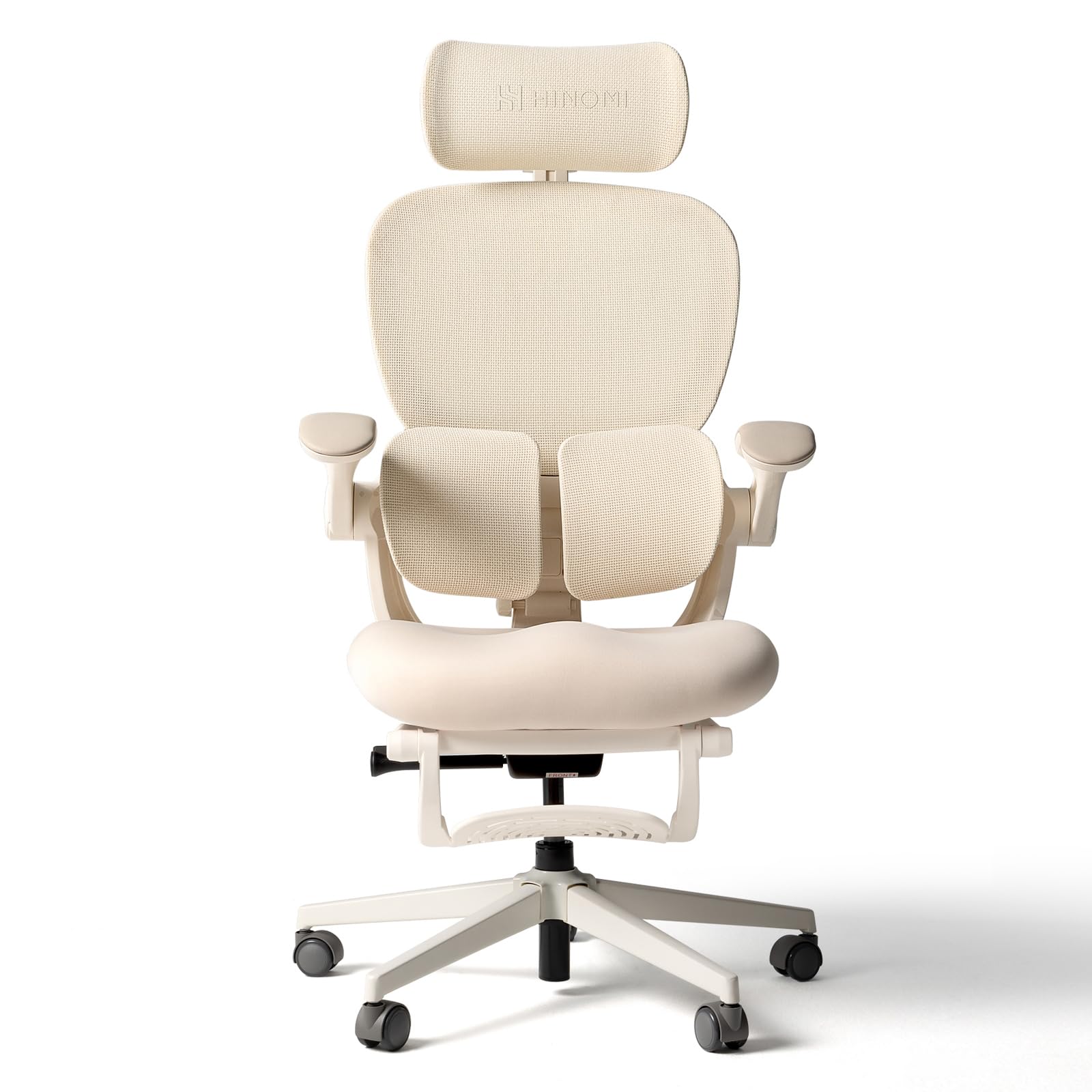 HINOMI Q2 Ergonomischer Bürostuhl mit Lendenwirbelstütze, verstellbarem Kopfstütze, Mesh-Sitz, klappbaren Armlehnen, neigbar mit Fußstütze, stilvolles Modell für Home Office & Studium