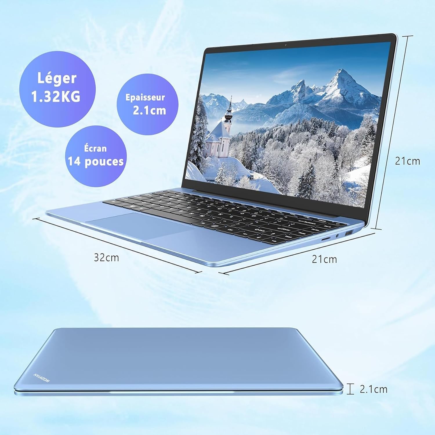 WOZIFAN Win11 256GB 14 Inch Laptop PC Expandable SSD 1TB Storage