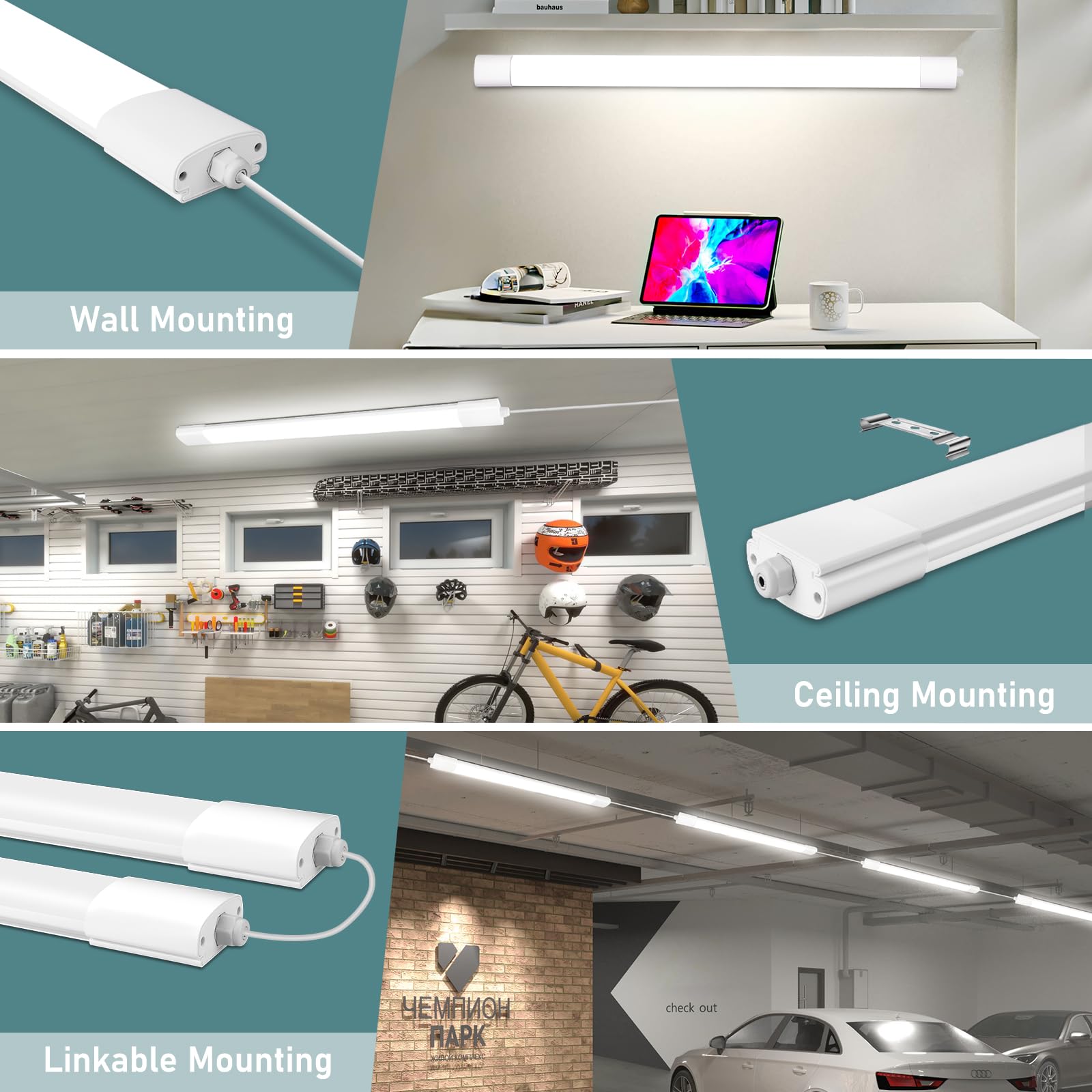 Plafonnier LED pour pièces humides 60 cm IEGLED 20 W 2200 lm 4000 K blanc neutre Plafonnier d'atelier avec IP65 étanche Tube néon blanc comme lampe de salon, lampe de cuisine, lampe de cave, lampe de