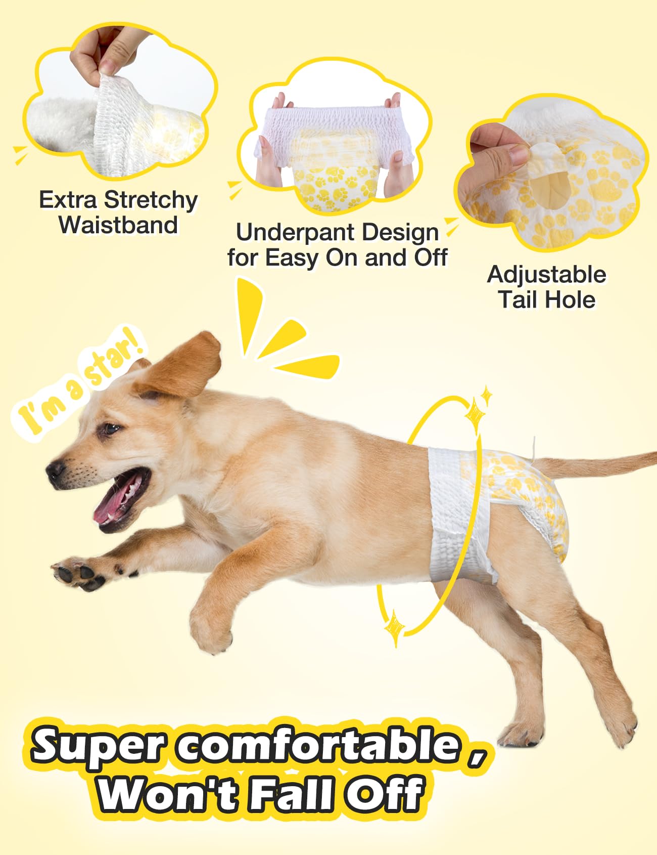 Dono Dog Nappies Female with Full Wrapped Stretchy Waist, 16 PCS, Dog Heat Pants Disposable, Doggie Diapers - Image 4