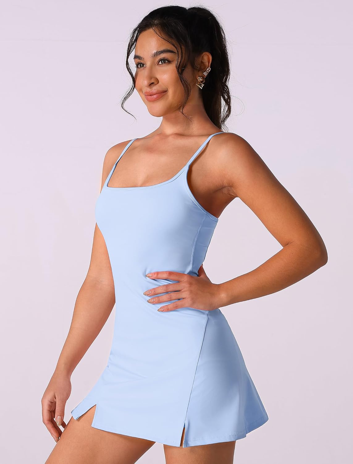 ABOCIW Womens Spaghetti Strap Tennis Dress with Shorts Sleeveless Side Slit Workout Golf Athletic Dress - Image 4