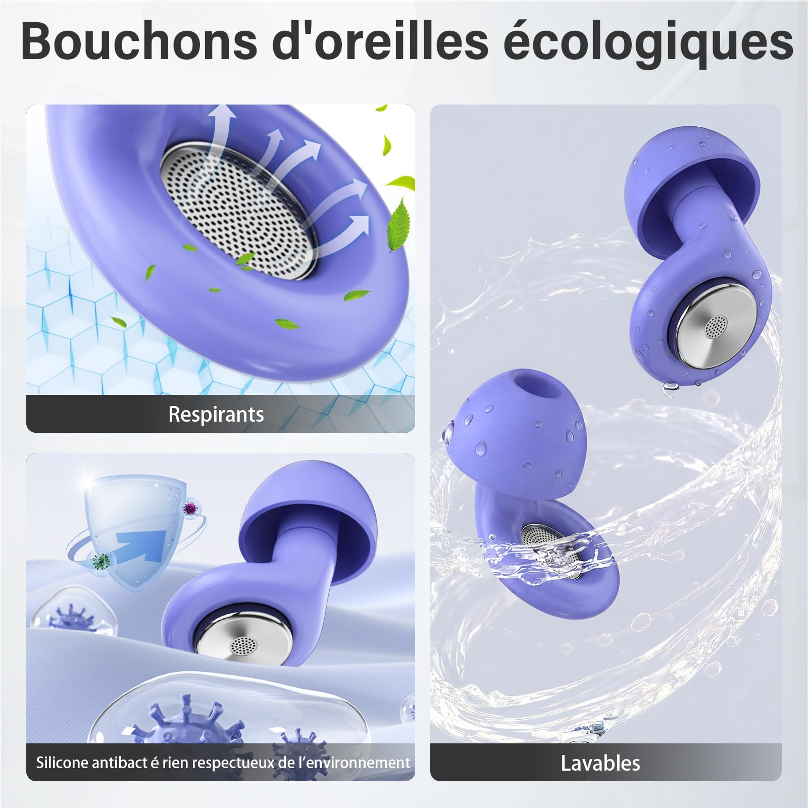 2026 Bouchon d'oreille pour dormir, 45 dB Boule Quies pour dormir, voyager, se concentrer, concerts, Bouchons Réutilisables en Silicone Souple et Ergonomiques, 4 Tailles (XS/S/M/L) Protection Auditive - 4