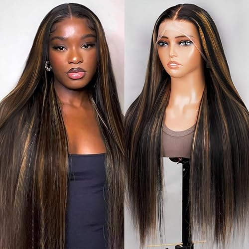Peluca de cabello humano con encaje frontal degradado degradado de 13 x 4, HD transparente 1B30, densidad del 200 %, pelucas de cabello humano con