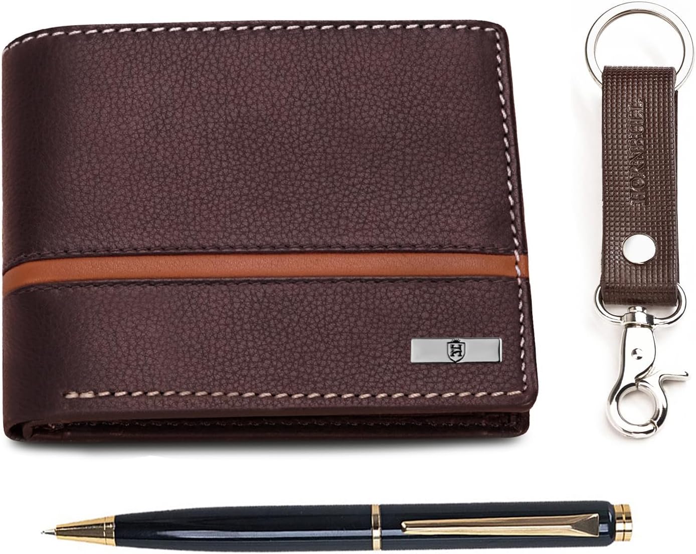 Hornbull Denial Men's Leather Wallet Gift Set, Braun