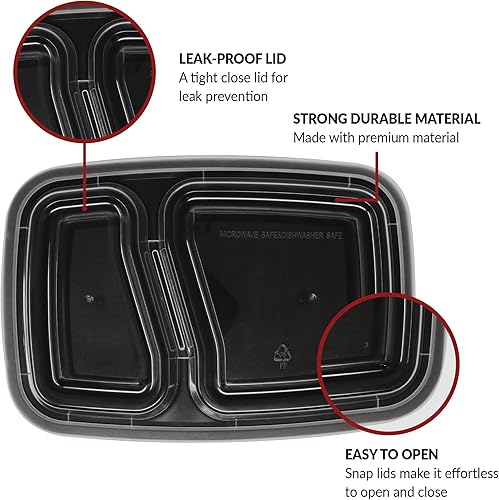 Miniatura 2 de Reli. Recipientes de preparación de comidas de 32 onzas | Paquete de 45 | Recipiente de alimentos de 2 compartimentos con tapas | Almacenamiento de