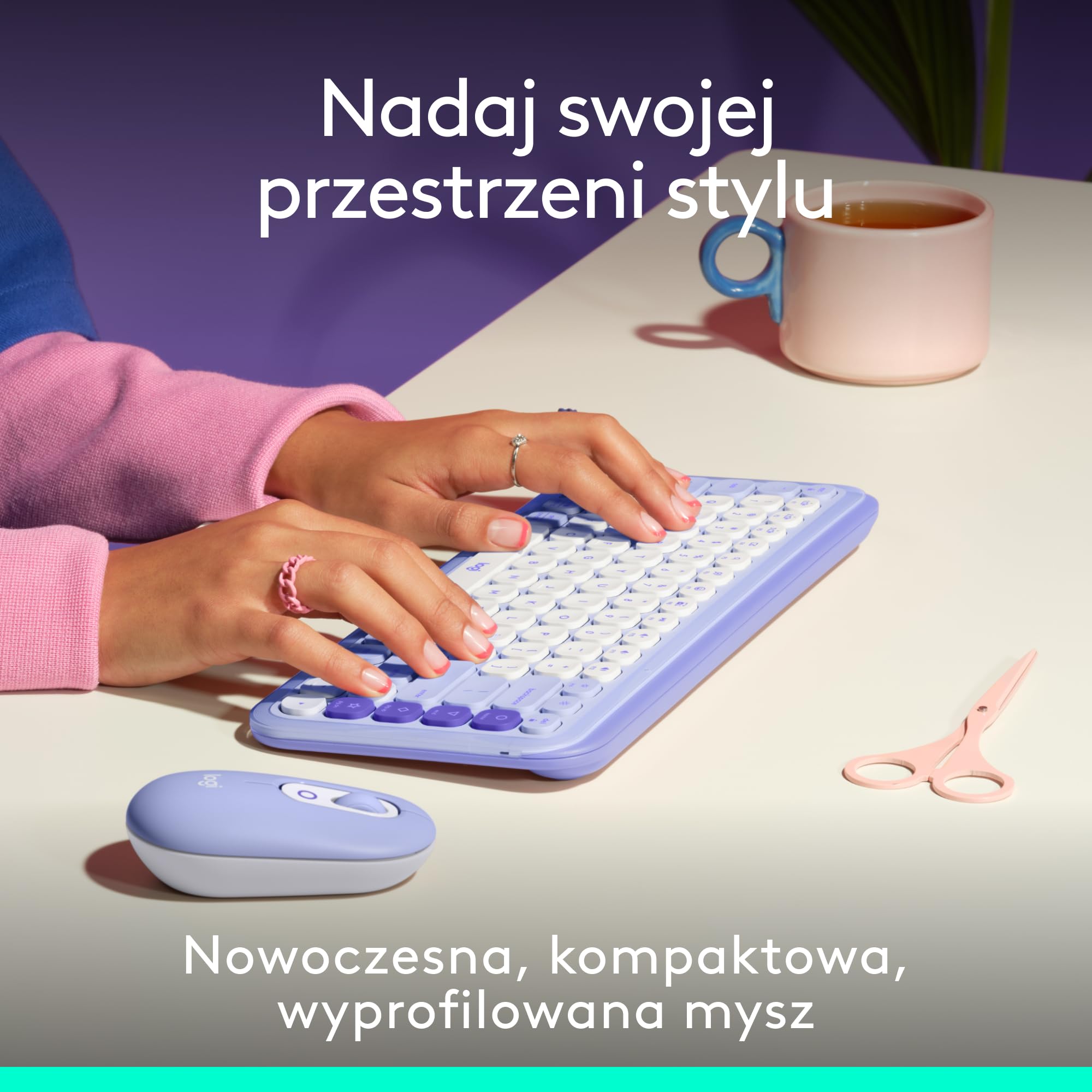 Logitech POP Mouse, przenośna bezprzewodowa mysz Bluetooth z programowalnymi przyciskami, cichymi kliknięciami, z łatwym przełączaniem Easy-Switch, laptopem, tabletem, komputerem PC — Liliowy