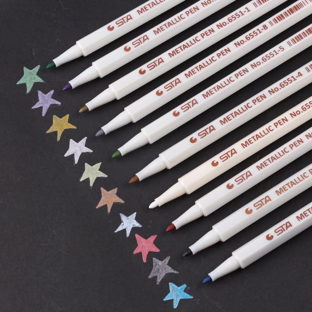 Metallic Paint Marker Pens, Set of 10 Colors, Art Paint Marker for Scrapbooking, Black Paper, Photo Album, Card Making, Metal and Ceramics, Glass