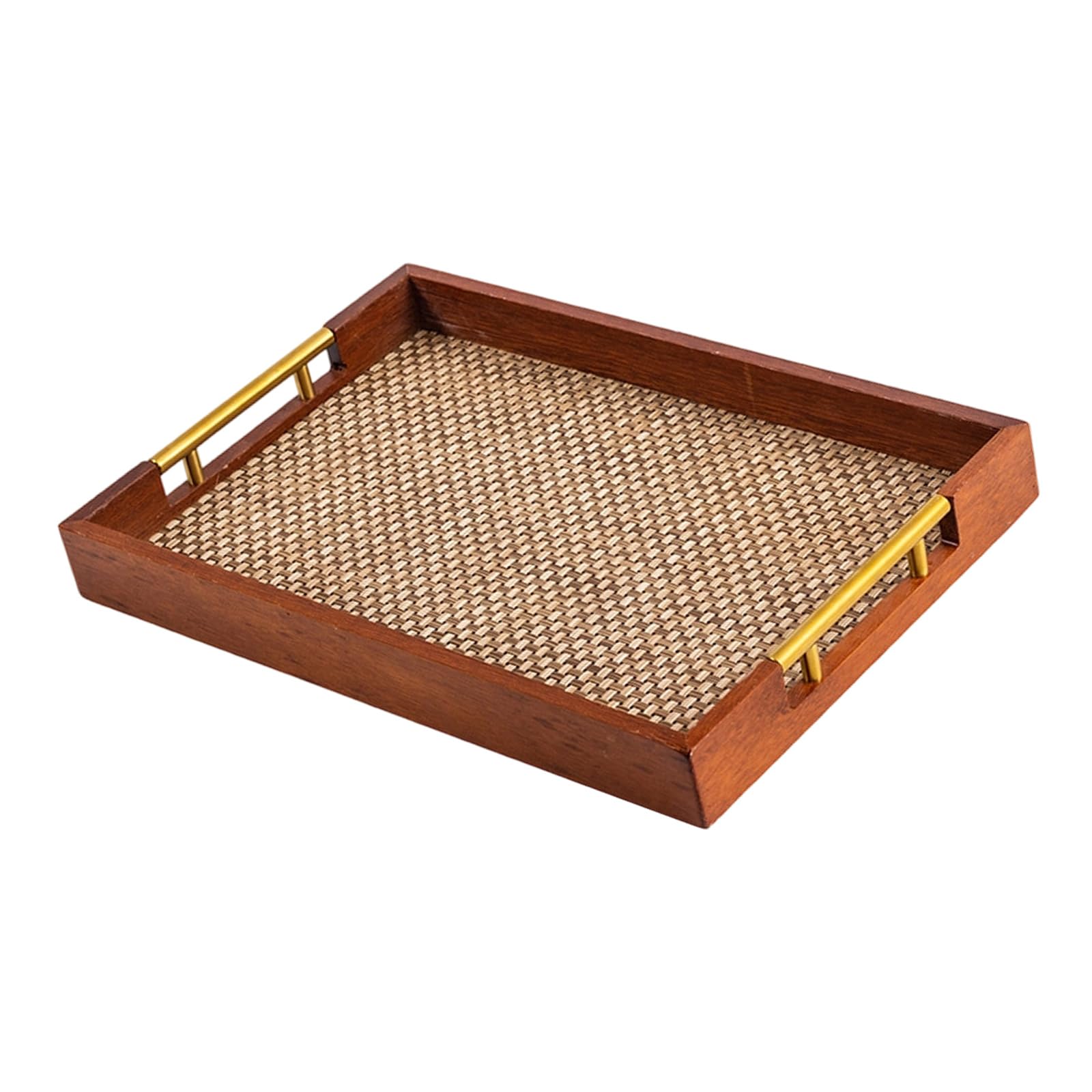 SHINLHUA Wooden Handled Tray for Simple Serving and Transport of Goods During Breakfast Parties and Picnics Metal TrayWooden Serving Tray Featuring Ergonomic Handle for Use in Kitchens and Parties