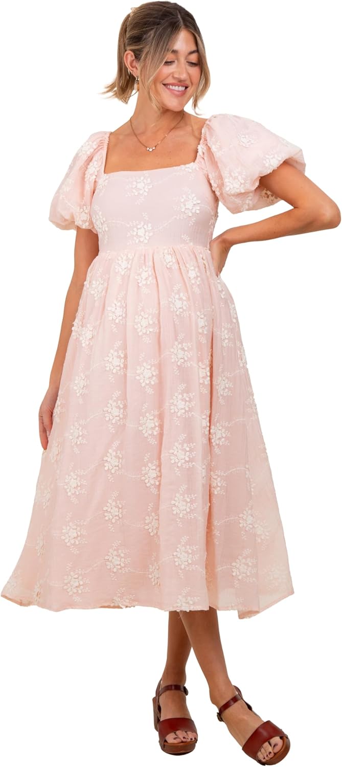 PinkBlush Textured Maternity Midi Dress