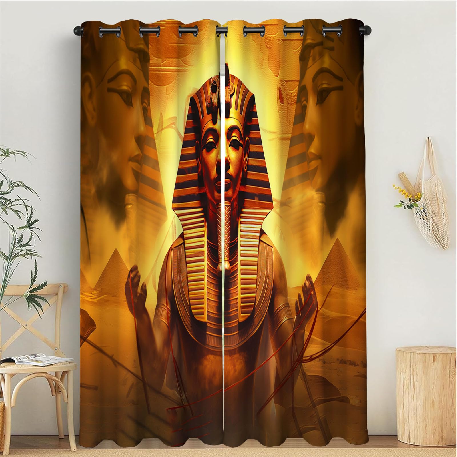 Rideaux occultants pyramide du pharaon pour salon au style égyptien doré
