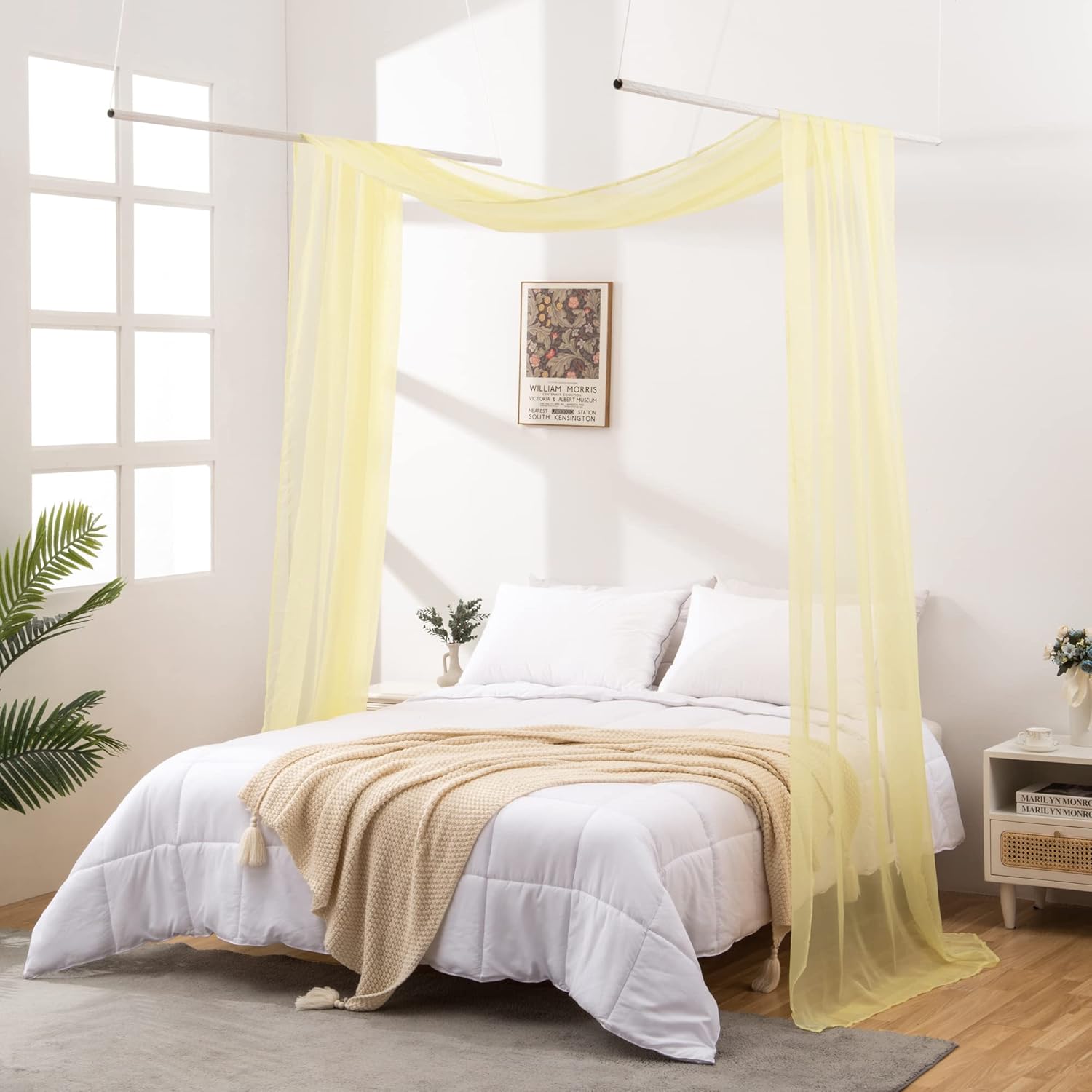 JADE POKE Yellow Cream Sheer Bed Canopy Scarf 216 Inch Long
