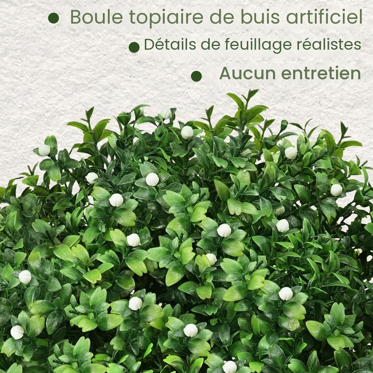 Fleur Artificielle, Plante Artificielle Exterieur, lot de 2 boules topiaires, fausses plantes de buis, arbustes en plastique pour la porte d'entrée, le jardin et la décoration intérieure