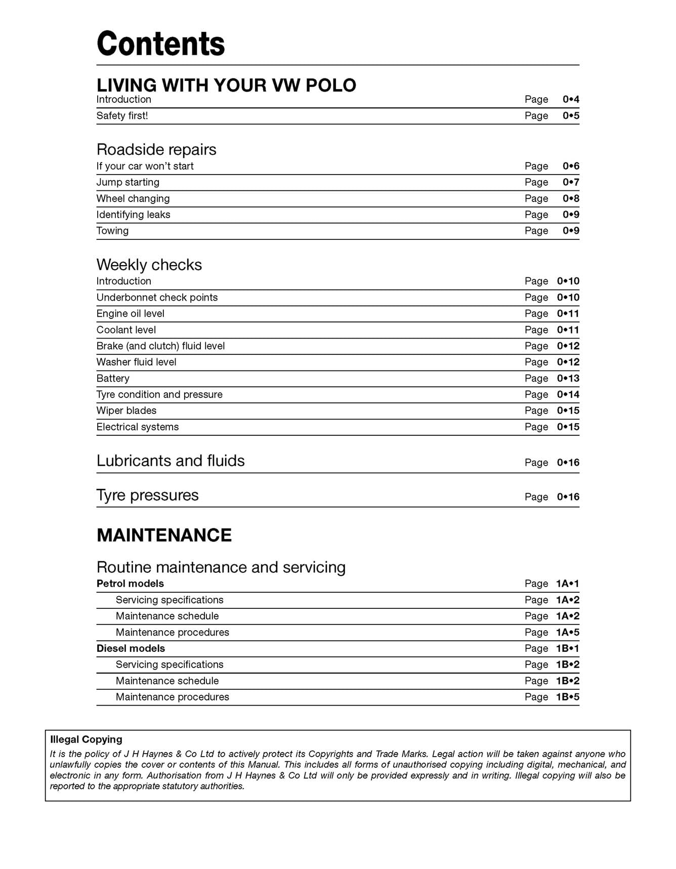 VW Polo (09 - 14) Haynes Repair Manual