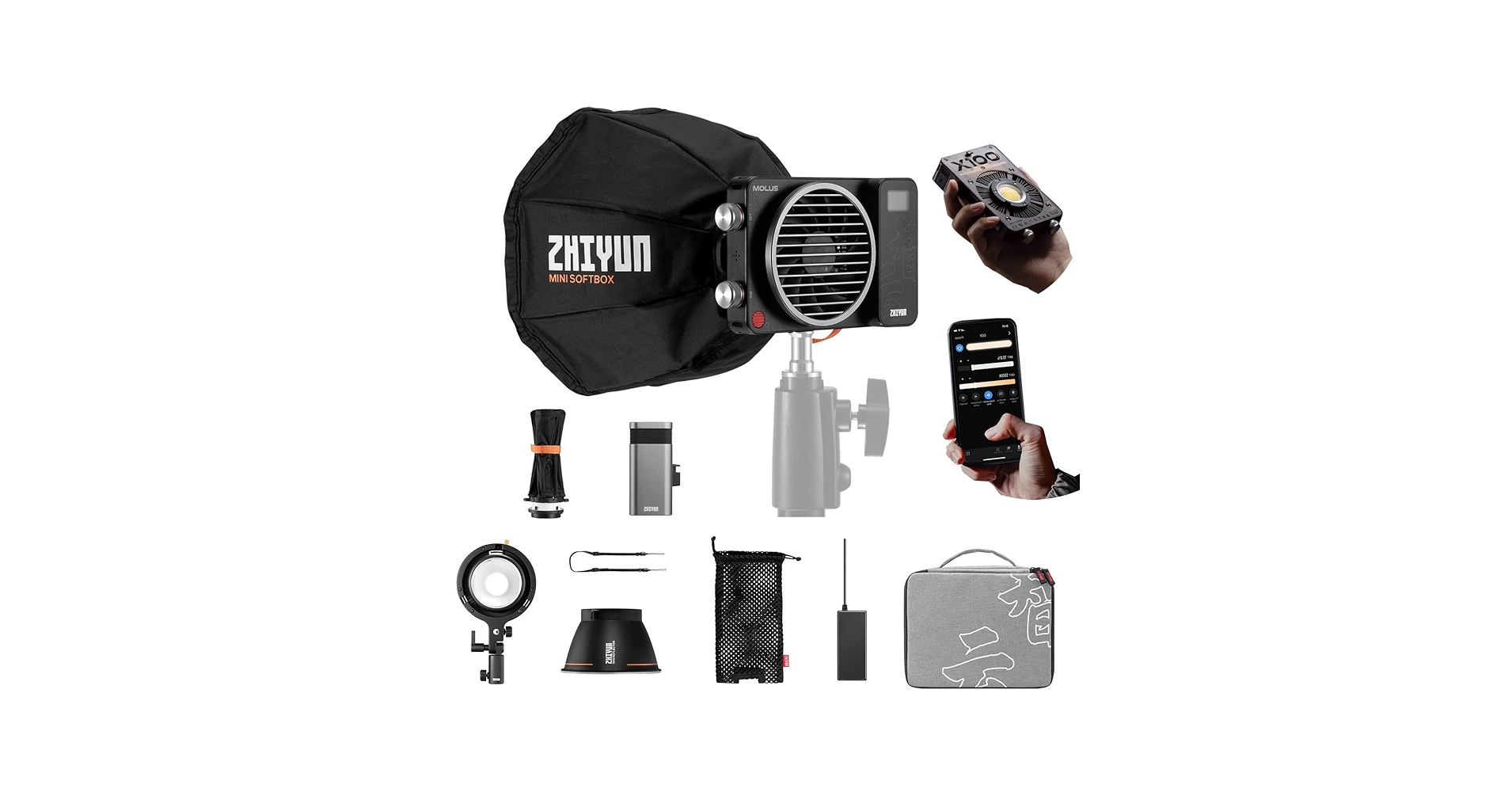 ZHIYUN MOLUS X100 PROセット 訳あり Zhiyun MOLUS X100 100W Bi-Color Pocket COB LED Light Pro Kit