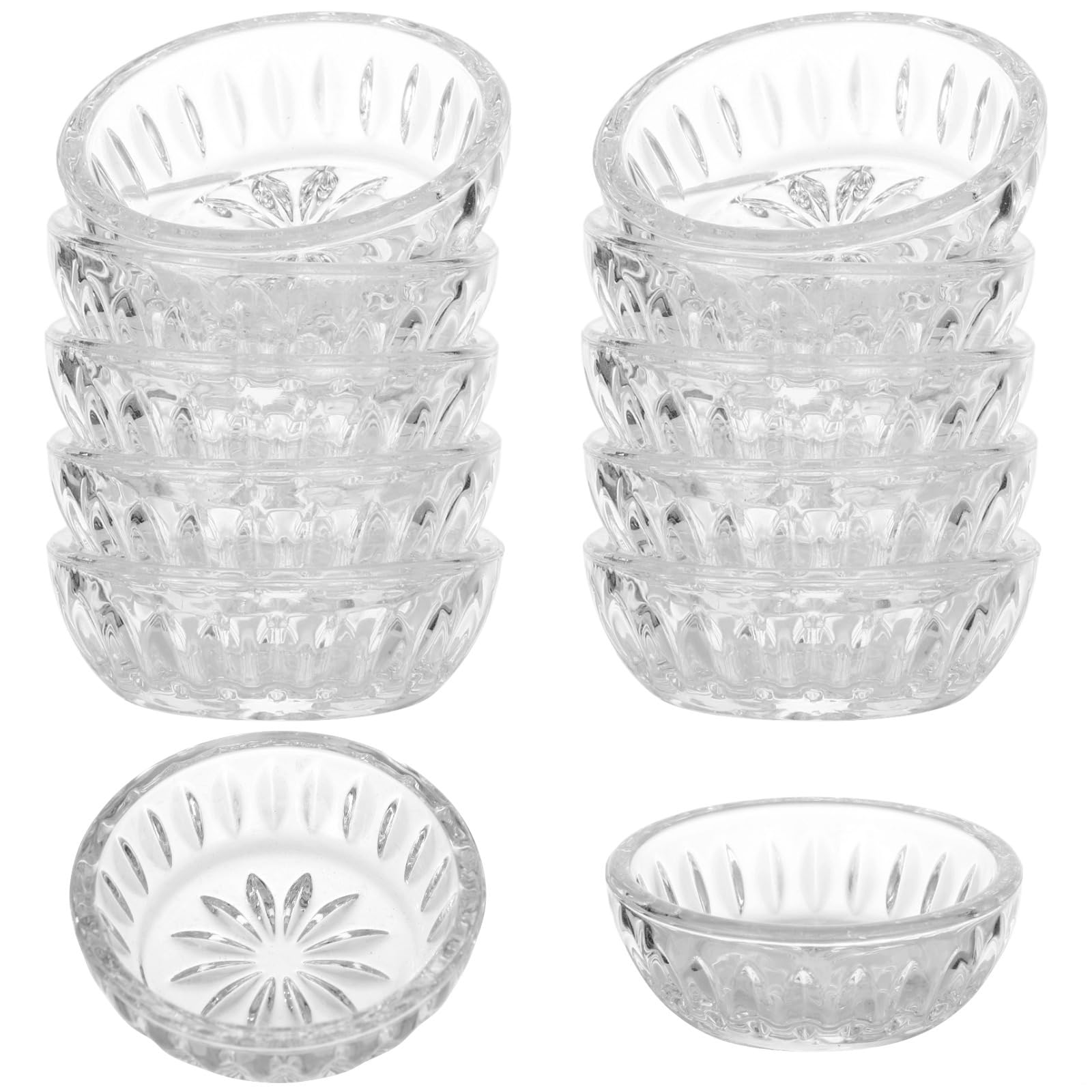 12 x Glas-Dip-Schüssel-Set, geprägte, runde Vorbereitungsschalen für Soßen und Gewürze, stapelbar, kleine Schalen für Küche, Party