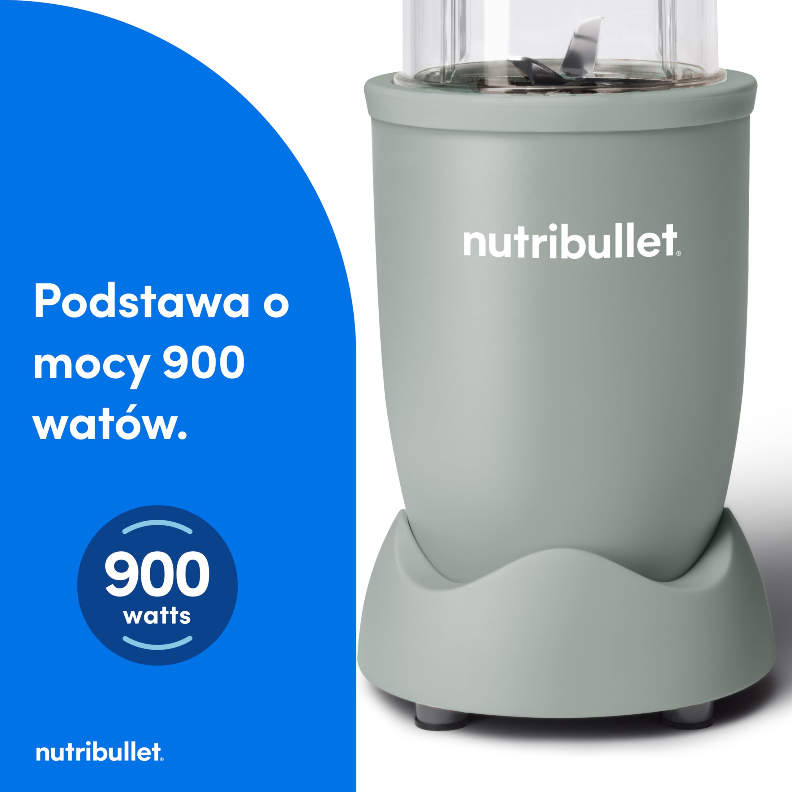 Nutribullet Pro 900 - Wielofunkcyjny Blender, Robienie Smoothie, Ekstraktor do Owoców i Warzyw, Kompaktowa Konstrukcja, Łatwy w Użyciu, Szybkie Czyszczenie, 900W, Mineralny Oliwkowy (NB904MAJD)