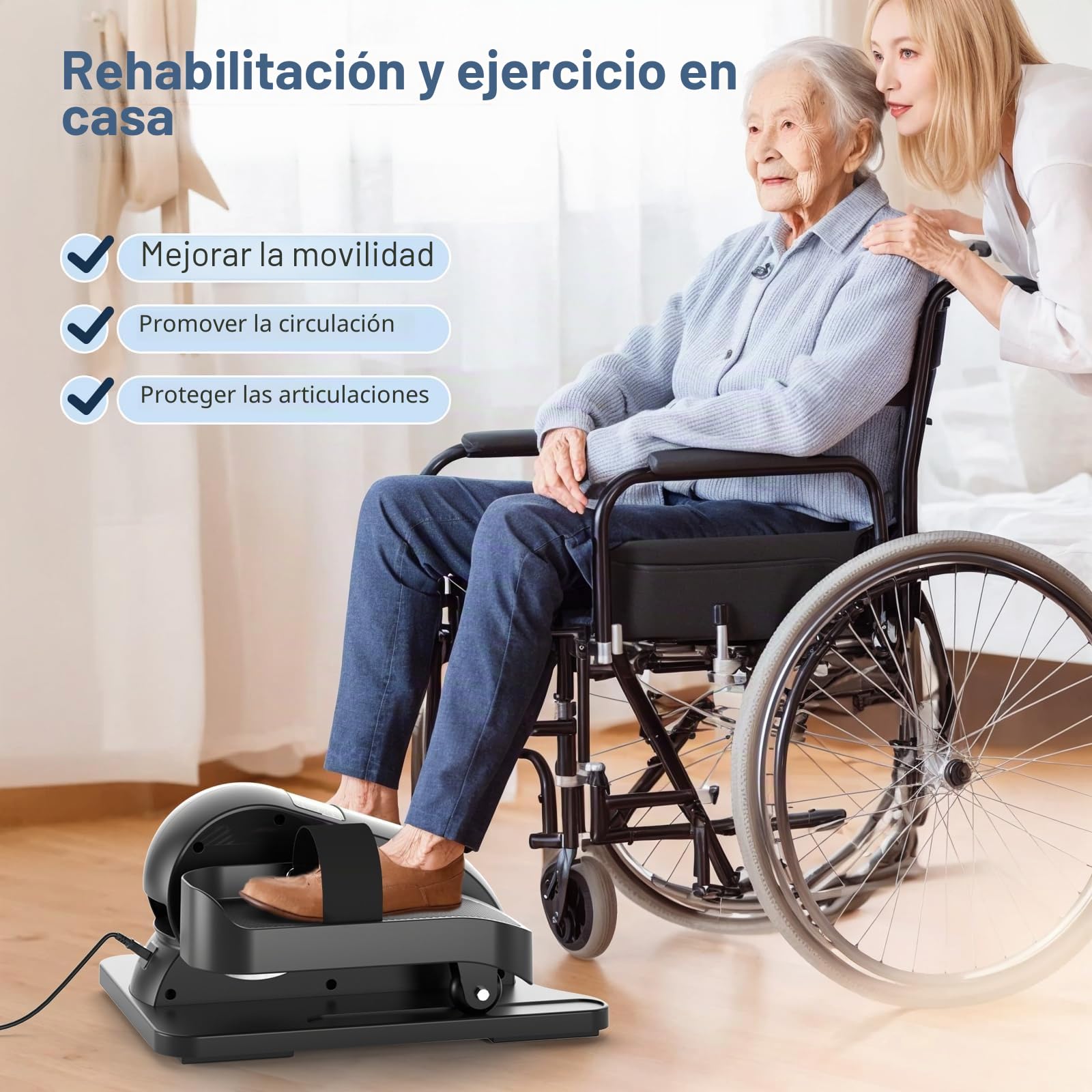 Mini Eliptica Electrica,Pedales Estaticos Personas Mayores,Pedaleador Electrico,Ejercitador de Piernas para Anciano,Elíptica Portátil Ultra Silenciosa,Bicicleta Eliptica Fitness para Casa