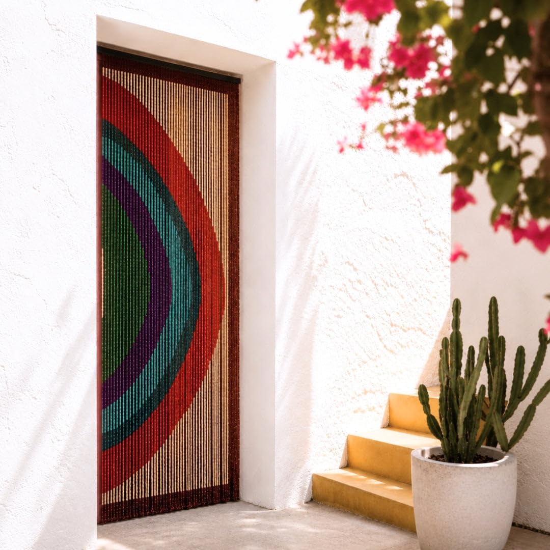 CATRAL NORTENE | Cortina Puerta Rainbow 60 Líneas | 90x200 cm | Madera Natural | Hecha a Mano
