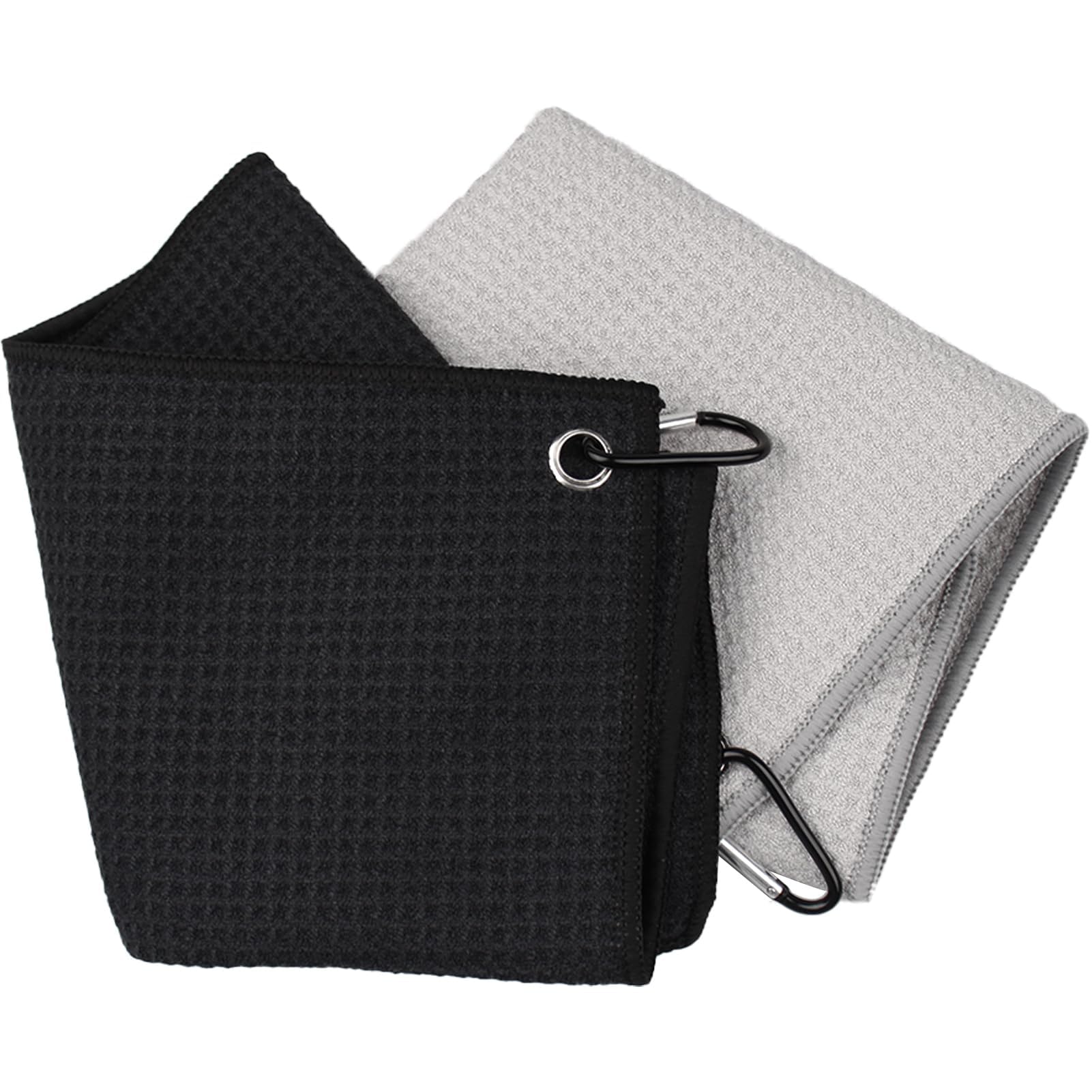 Asciugamano da Golf in Microfibra 2 Pezzi 40x40cm Nero con Moschettone