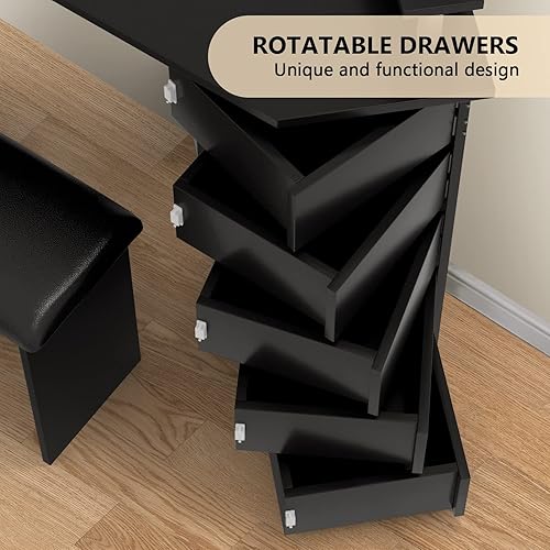 Miniatura 5 de VOWNER Vanity with Lights - Makeup Vanity Desk with Power Outlet, 3 Color Lighting Options Brightness Adjustable, Vanity Table with 5 Rotating